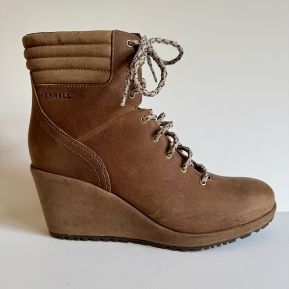 🆕 NIB - Merrill TREMBLANT WEDGE round toe ankle boot bootie WATERPROOF LEATHER - Picture 1 of 13